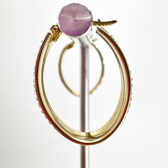 14K & Sterling Silver 925 Cubic Zirconia Elongated Hoop Earrings Size 1" Length - Picture 7 of 13